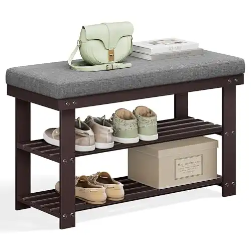 Bamboo Shoe Bench, 3-Tier Shoe Rack