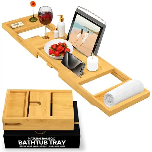 Bathtub Tray - Luxurious Bamboo Wood Bath Tub Tray