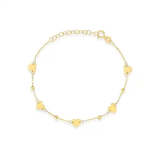 GELIN 14k Solid Gold Heart Station Bracelet for Women