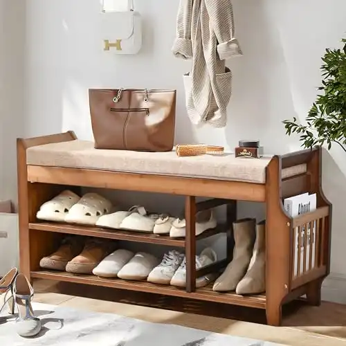 Shoe Bench with Hidden Drawer and Side Holder